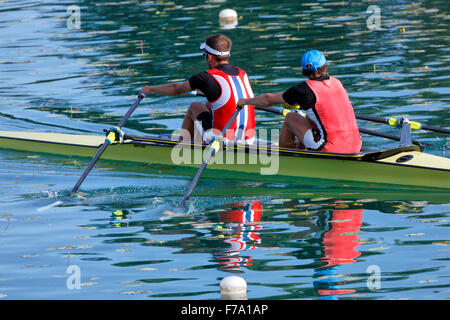 Two rowers, double scull rowing boat Stock Photo