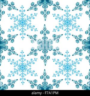 Festive seamless pattern with blue colored snowflakes on white background Stock Vector