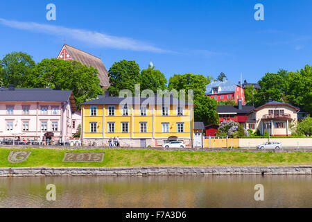 Porvoo, Finland - June 12, 2015: Colorful houses on the river coast in historical Finnish town Stock Photo
