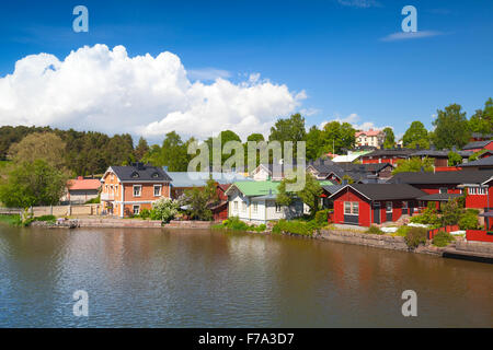 Colorful wooden houses on river coast. Porvoo, small historical town in Finland Stock Photo