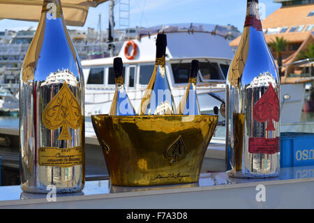 Armand De Brignac Ace Of Spades Brut Champagne bottles and ice bucket outside a Stock Photo