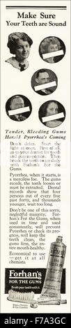 1920s advertisement. Advert dated 1923 advertising Forhan's toothpaste for gums Stock Photo