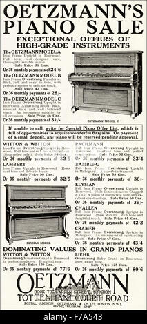 1920s advertisement. Advert dated 1923 advertising Oetzmann pianos of Tottenham Court Road, London Stock Photo