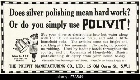 1920s advertisement. Advert dated 1923 advertising Polivit silver polish Stock Photo