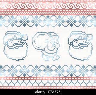 Knitted pattern with santa claus vector illustration Stock Vector