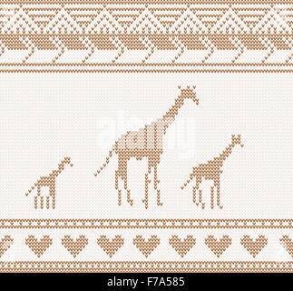 knitted pattern with giraffe seamless vector illustration Stock Vector