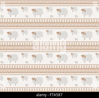 Seamless Vector Knitted Pattern of Cute Sheeps Stock Vector