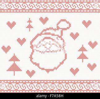 Knitted pattern with santa claus vector illustration Stock Vector