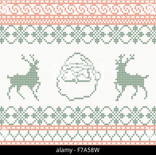 Knitted pattern with santa claus and deer vector illustration Stock Vector