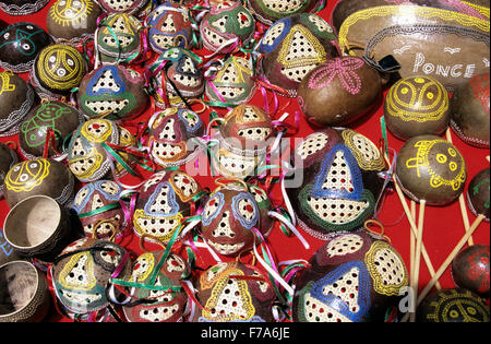 Handicrafts made from coconut shells at Ponce, Puerto Rico Stock Photo