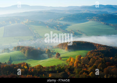 View from Great Hörselberg towards the Thuringian Forest, in autumn, with Großer Inselsberg, near Eisenach, Thuringia, Germany Stock Photo