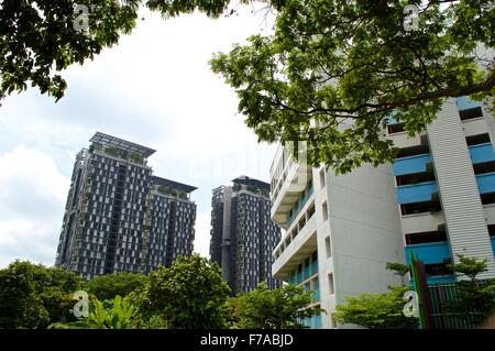 Singapore public (HDB) and modern private apartment buildings Stock Photo