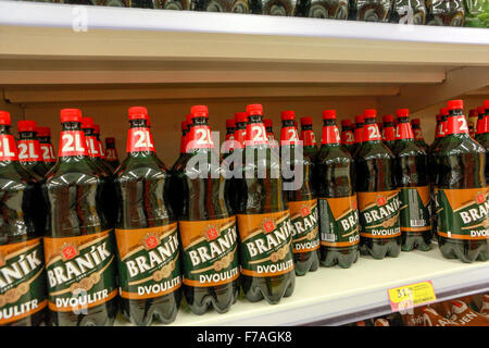Czech beer Branik in plastic bottles in a supermarket Stock Photo