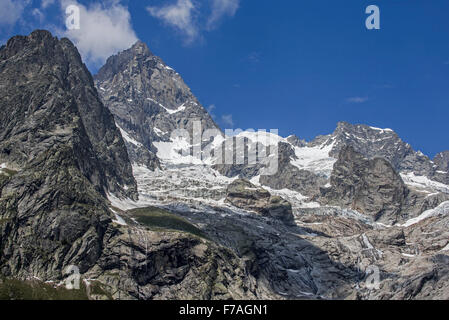 The Mount Blanc seen from the Val Ferret valley, Graian Alps, Italy Stock Photo