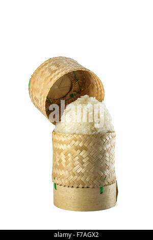 Wicker Bamboo sticky rice tradition handicraft with white background. Stock Photo