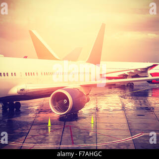 Vintage filtered picture of an airport, transportation and travel concept. Stock Photo