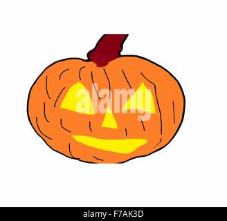 Halloween pumpkin - children drawing Halloween pumpkins Stock Photo