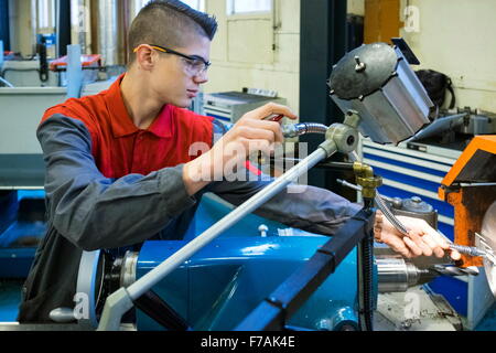 Nov 19, 2015 - Rotterdam, Netherlands - A student metalworker. Goal of the unique cooperation between two colleges Albeda and Zadkine  is to stimulate innovative technical know-how in the port area Rotterdam. A new report says skilled workers like carpenters, electricians and plumbers are in very short supply. Skilled workers in America are also hard to find. It's actually a worldwide problem. (Credit Image: © Hans Van Rhoon/ZUMA Wire/ZUMAPRESS.com) Stock Photo