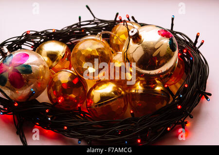 Christmas or new year fir tree decoration toys. Stock Photo