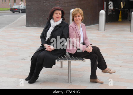 Scottish National Party (SNP) leader Nicola Sturgeon and actress Elaine C Smith in Glasgow. Stock Photo