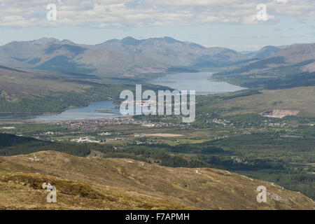 Nevis Range Mountain Experience - view of Fort William, Loch Eil and Loch Linnhe in the Scottish Highlands Stock Photo