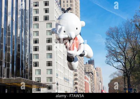 New York, NY USA - November 26, 2015: Giant Diary of Wimpy Kid balloon flown at the 89th Annual Macy's Thanksgiving Day Parade on Columbus Circle Stock Photo