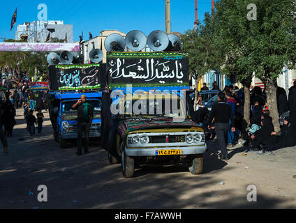 Cars Decorated For Ashura Shiite Celebration, The Day Of The Death Of Imam Hussein, Kurdistan Province, Bijar, Iran Stock Photo