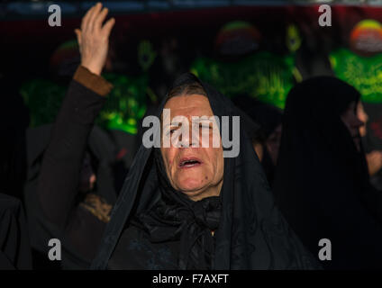 Iranian Shiite Muslim Woman Praying During Ashura Celebration, The Day Of The Death Of Imam Hussein, Kurdistan Province, Bijar, Iran Stock Photo