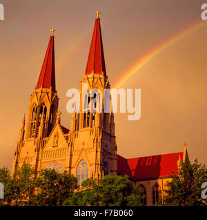 rainbow over the cathedral of st. helena in helena, montana Stock Photo