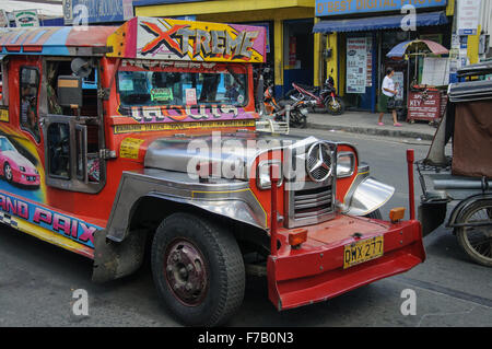 a closeup of a colorful jeepney in Manila Stock Photo