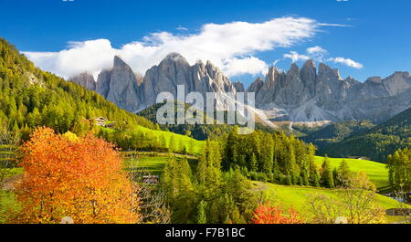 Autumn in Santa Maddalena, Dolomites Mountains, Tyrol, Val Di Funes, Italy Stock Photo