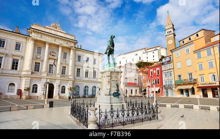 Tartini Square, Piran, Slovenia Stock Photo