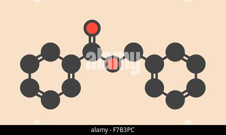 Benzyl benzoate drug molecule. Used as acaricide, scabicide, etc. Stylized skeletal formula (chemical structure). Atoms are Stock Photo