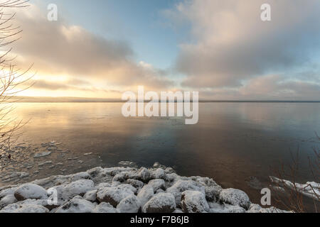 Pereslavl-Zalessky, Russia - November 26, 2015: clouds over the freezing lake. Stock Photo