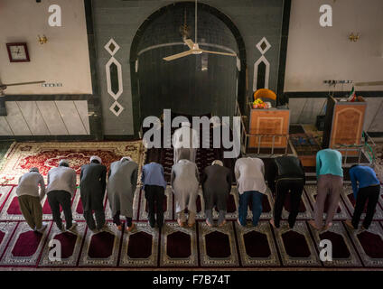 Iranian Shiite Muslim Prayers In A Mosque, Golestan Province, Karim Ishan, Iran Stock Photo