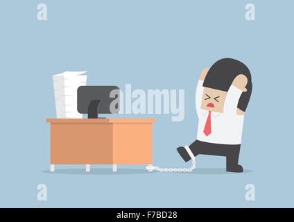 Businessman chained to the desk, VECTOR, EPS10 Stock Vector