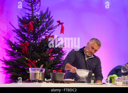 Birmingham, UK. 28th November, 2015. BBC Good Food Show Winter at Birmingham NEC. Paul Hollywood in the Supertheatre showing off his cooking skills Credit:  steven roe/Alamy Live News Stock Photo