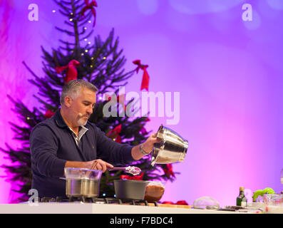 Birmingham, UK. 28th November, 2015. BBC Good Food Show Winter at Birmingham NEC. Paul Hollywood in the Supertheatre showing off his cooking skills Credit:  steven roe/Alamy Live News Stock Photo