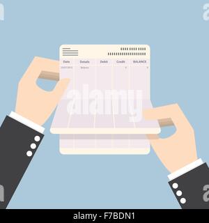 Businessman hands holding passbook with no balance, VECTOR, EPS10 Stock Vector