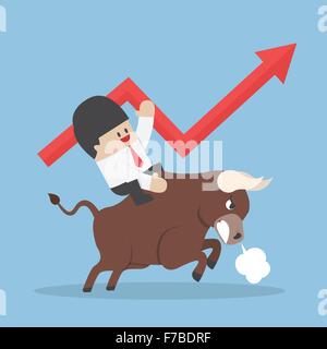 Businessman riding on bull, Bullish stock market concept, VECTOR, EPS10 Stock Vector