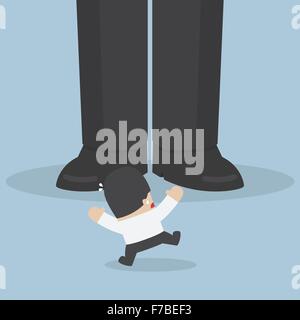 Businessman scared when he standing in front of giant foot, VECTOR, EPS10 Stock Vector