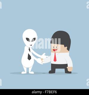 Businessman shaking hands with Alien, VECTOR, EPS10 Stock Vector