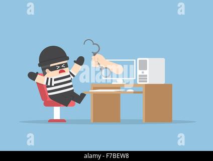 Hand out from monitor to catch hacker, VECTOR, EPS10 Stock Vector