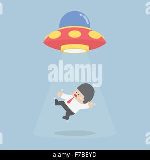 Businessman abducted by Alien spaceship or UFO, VECTOR, EPS10 Stock Vector