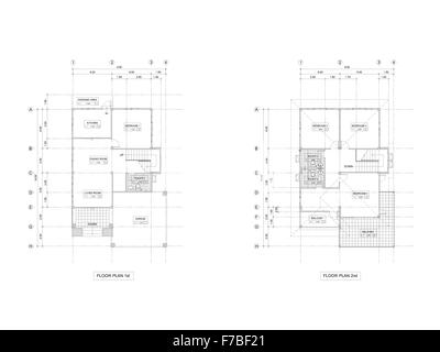 Plan Drawing houseHouse Plans downstairs and upstairs. Stock Photo