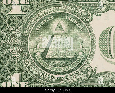 Great seal, US one dollar bill closeup macro, 1 usd banknote, united ...