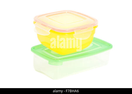 Stack of food plastic containers isolated on white Stock Photo