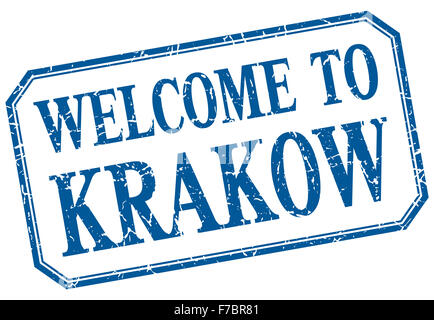 Krakow - welcome blue vintage isolated label Stock Photo