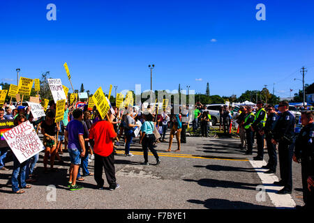 Anti Donald Trump protesters at the presidential candidate's tour stop in Sarasota FL Stock Photo