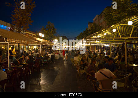 Large market street in Nice at night, France Stock Photo
